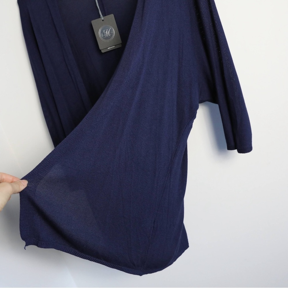 NWT Made in Italy cardigan navy new open front knit classic dark stretch L OS - Picture 5 of 9